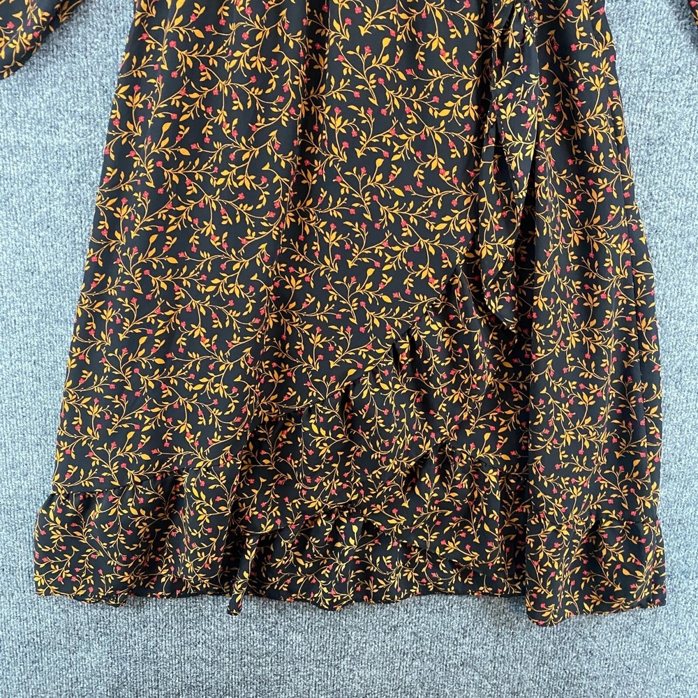 Old Navy Dress Size L Black Floral Wrap V-Neck Prairie Cottagecore Boho Peasant - Picture 3 of 11
